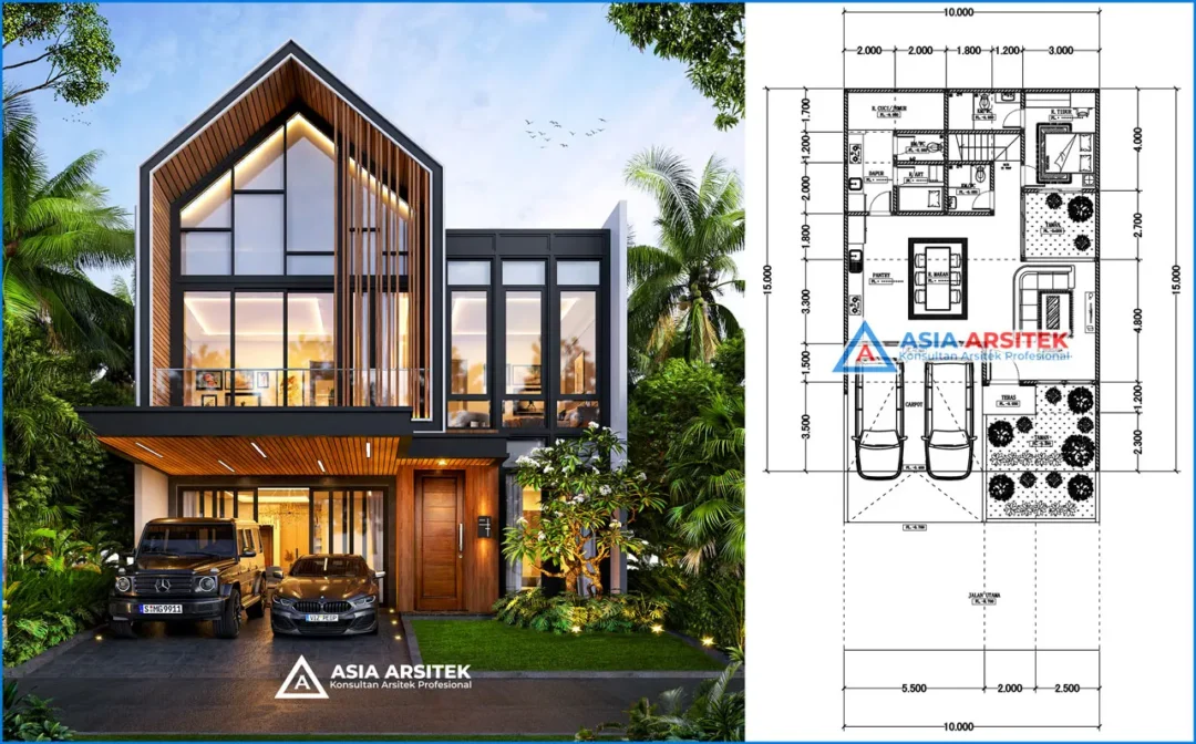 Desain Rumah Scandinavian 2 Lantai di lahan 10x15 meter denah