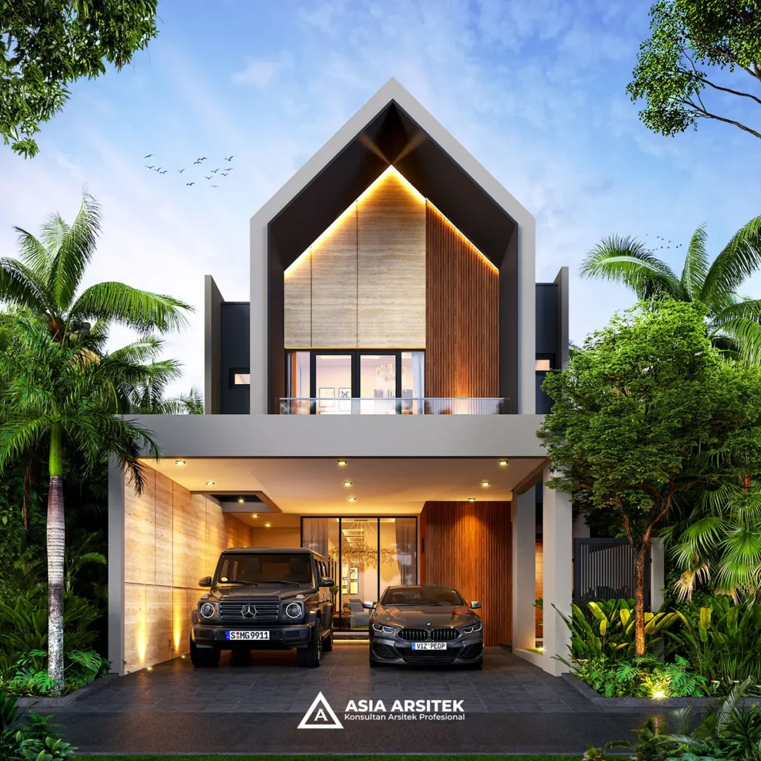 Desain Rumah Scandinavian 2 Lantai di lahan 8x25 meter tampak depan
