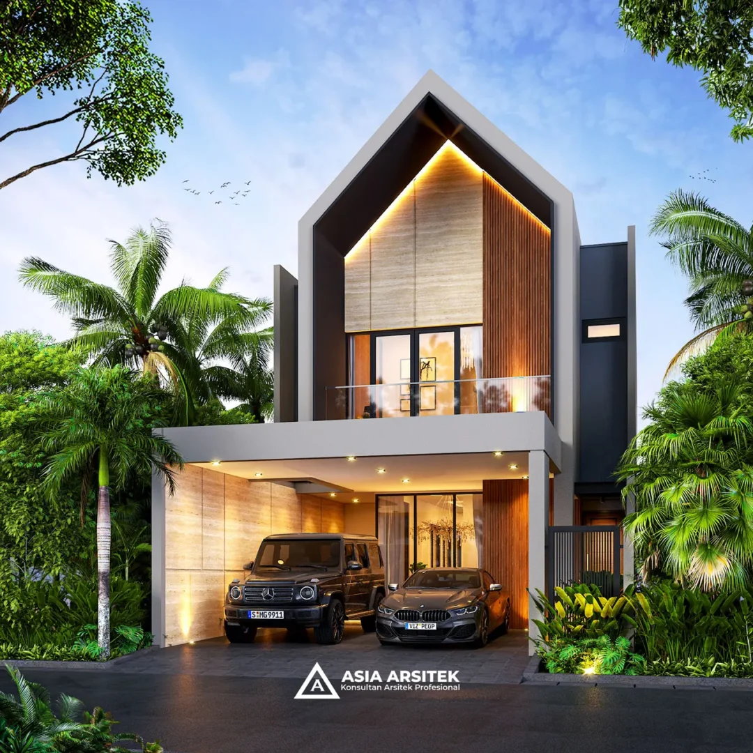 Desain Rumah Scandinavian 2 Lantai di lahan 8x25 meter sudut kanan