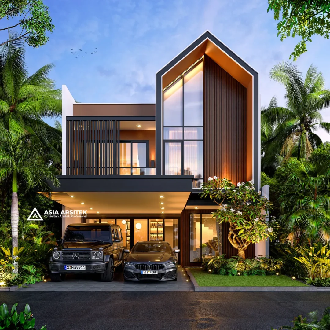 Desain Rumah Scandinavian 2 Lantai di lahan 9x15 meter tampak depan