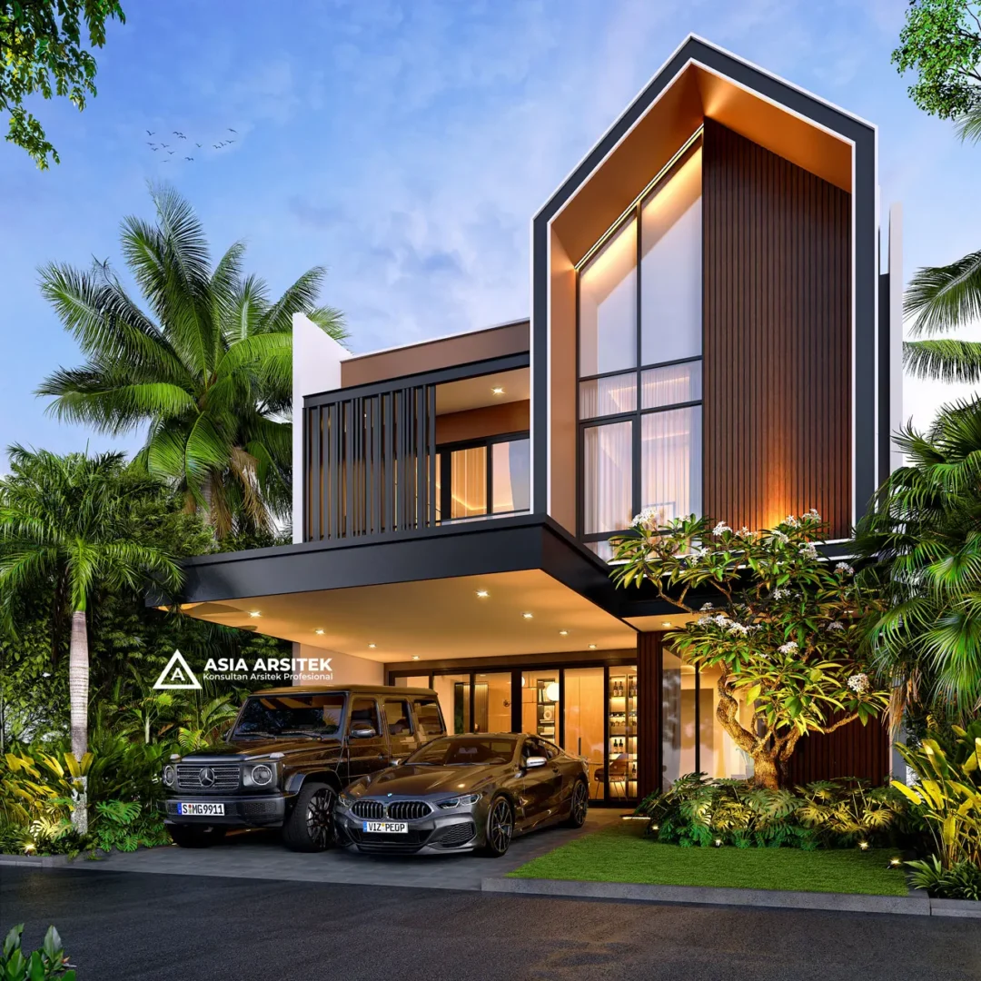 Desain Rumah Scandinavian 2 Lantai di lahan 9x15 meter sudut kanan