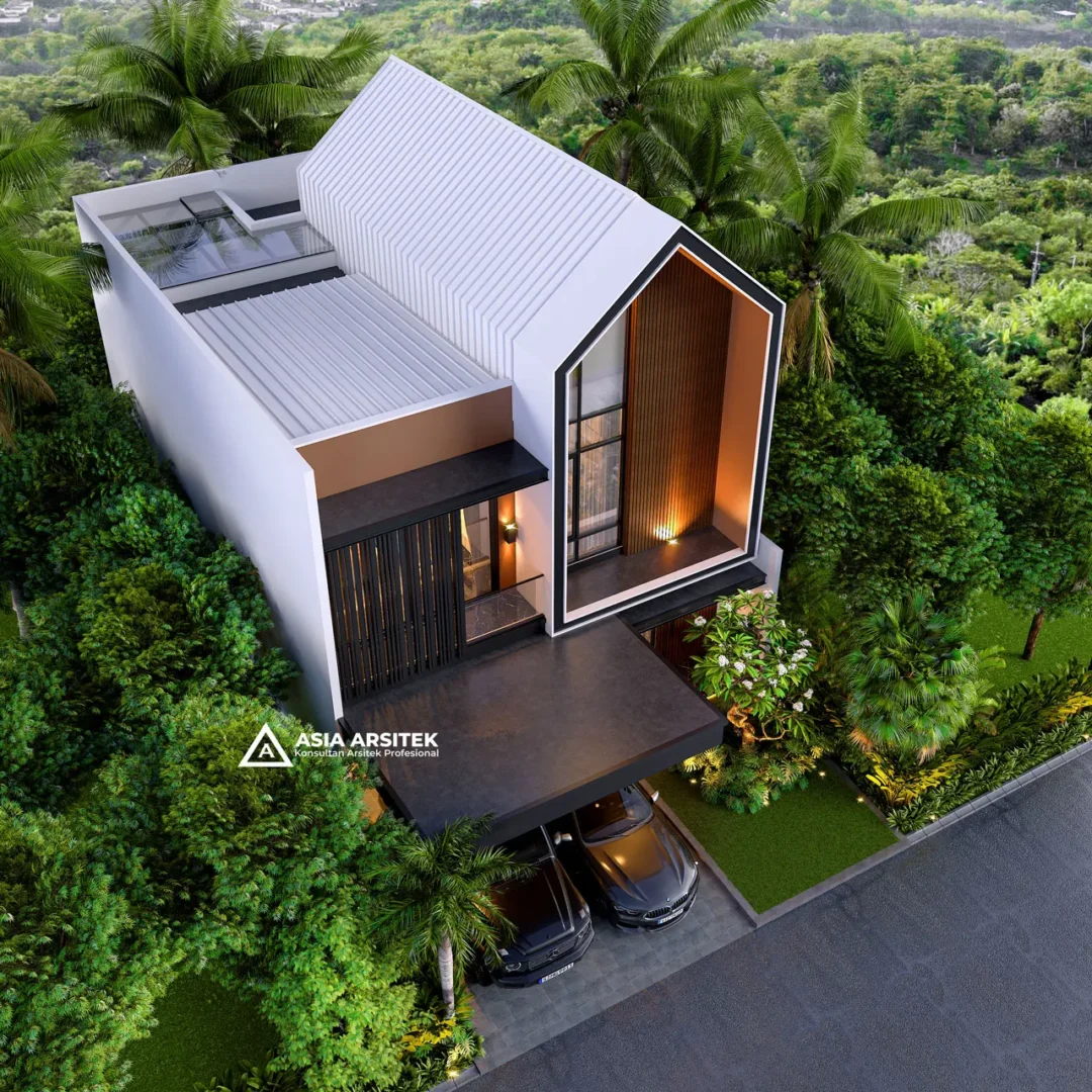 Desain Rumah Scandinavian 2 Lantai di lahan 9x15 meter tampak atas