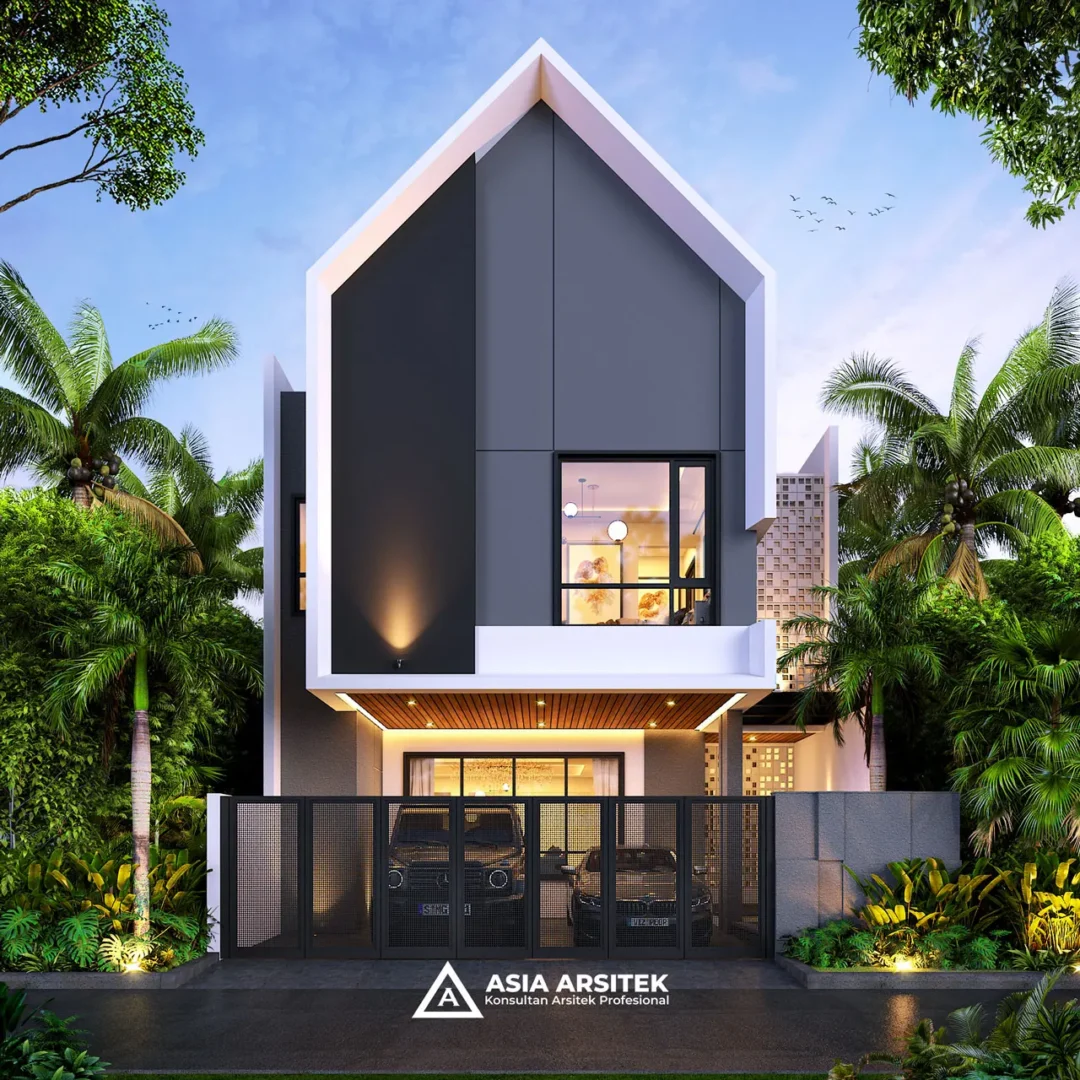 Desain Rumah Scandinavian 2 Lantai di lahan 9x18 meter tampak depan