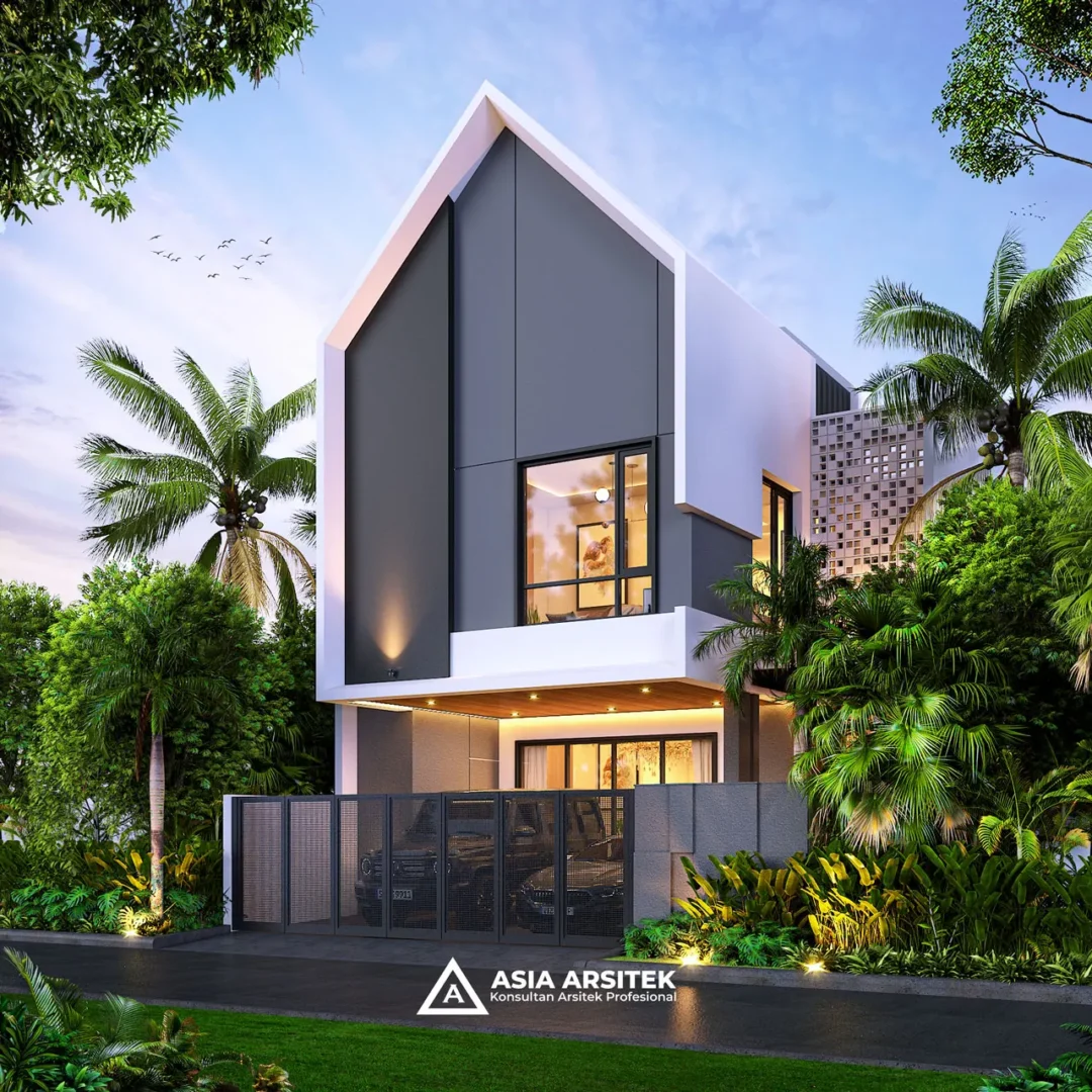 Desain Rumah Scandinavian 2 Lantai di lahan 9x18 meter sudut kanan