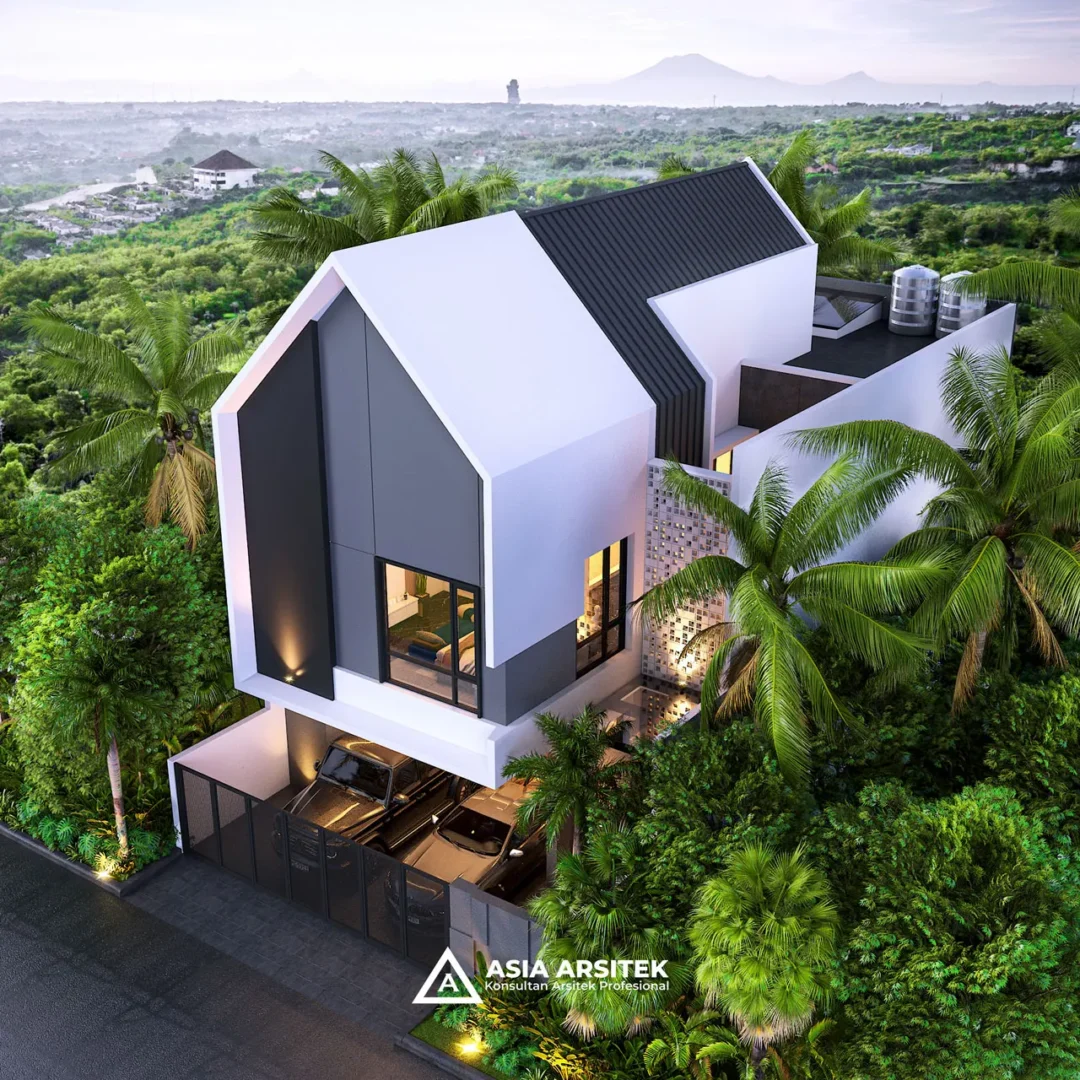 Desain Rumah Scandinavian 2 Lantai di lahan 9x18 meter tampak atas