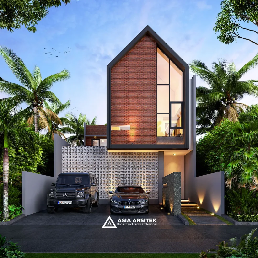 Desain Rumah Scandinavian 2 Lantai di lahan 9x20 meter tampak depan