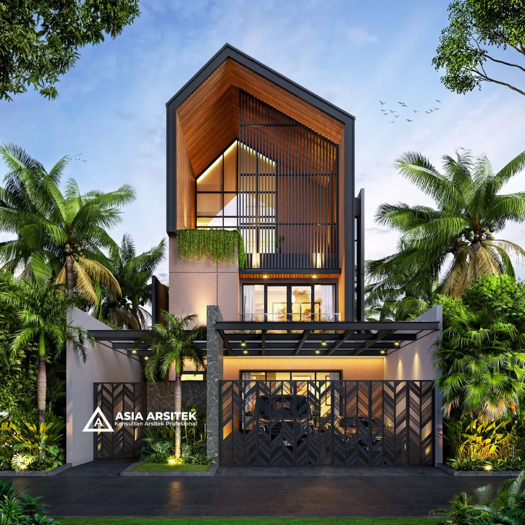 Desain Rumah Scandinavian 3 Lantai di lahan 10x20 meter tampak depan