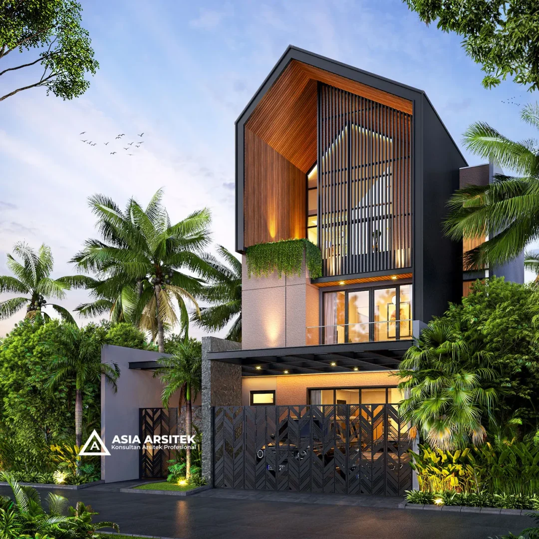 Desain Rumah Scandinavian 3 Lantai di lahan 10x20 meter sudut kanan