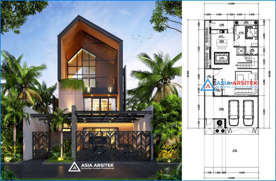Desain Rumah Scandinavian 3 Lantai di lahan 10x20 meter denah