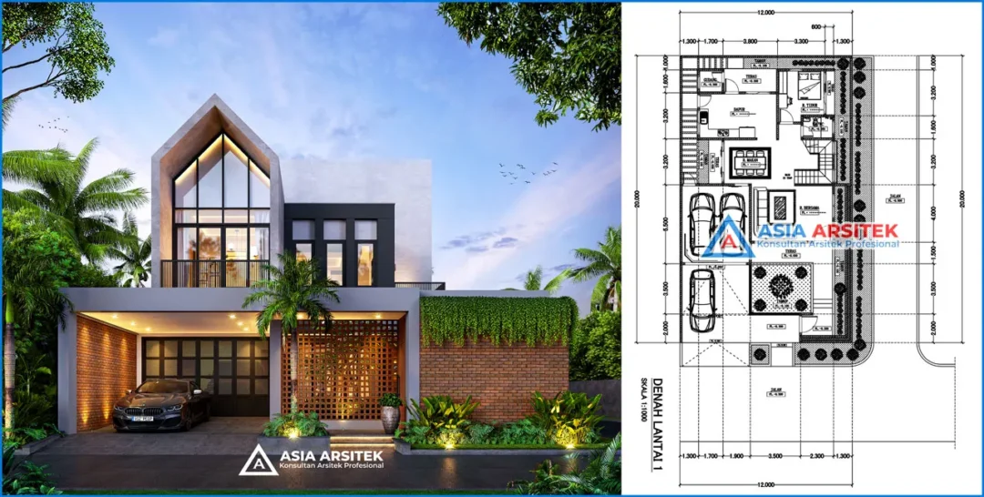 Desain Rumah Scandinavian 3 Lantai di lahan 12x20 meter denah