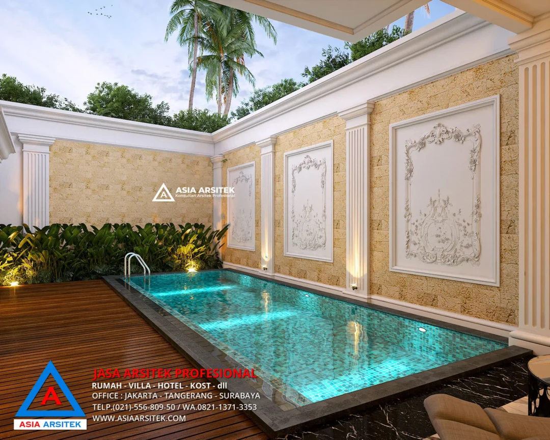 Jasa Arsitek Desain Rumah Mewah Klasik 2 Lantai di Soppeng swimming pool