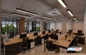 Jasa Arsitek Desain Kantor 5 Lantai di Gambir Jakarta Pusat ruang kerja lantai 3