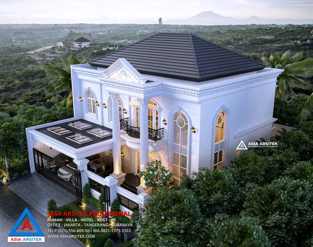 Jasa Arsitek Desain Rumah Mewah Klasik 2 Lantai di Cinere Depok tampak atas