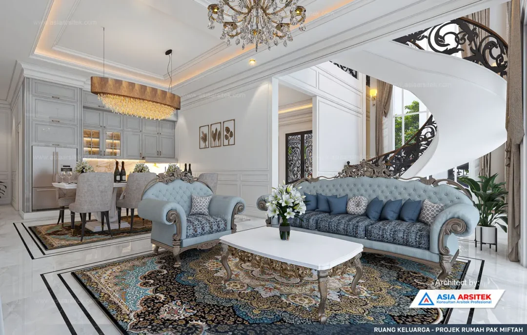 Jasa Desain Rumah Mewah Klasik 2 Lantai di Sawangan Depok ruang bersama