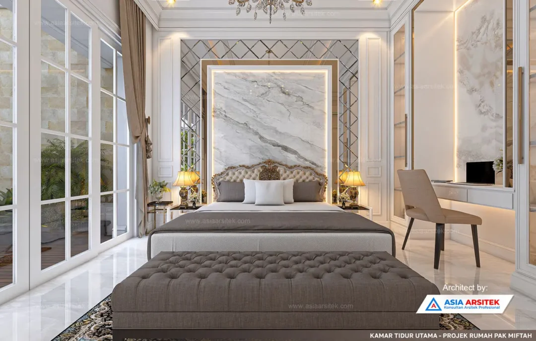 Jasa Desain Rumah Mewah Klasik 2 Lantai di Sawangan Depok kamar tidur utama