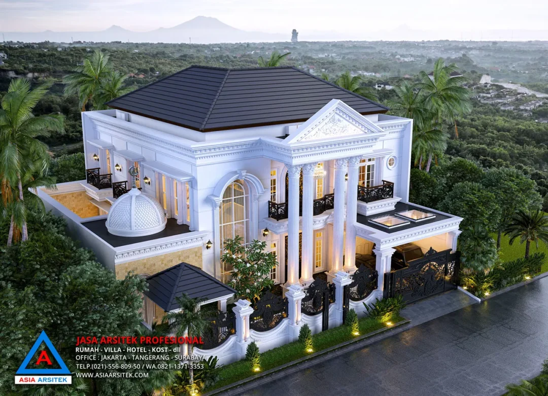Jasa Desain Rumah Mewah Klasik 2 Lantai di Sawangan Depok tampak atas