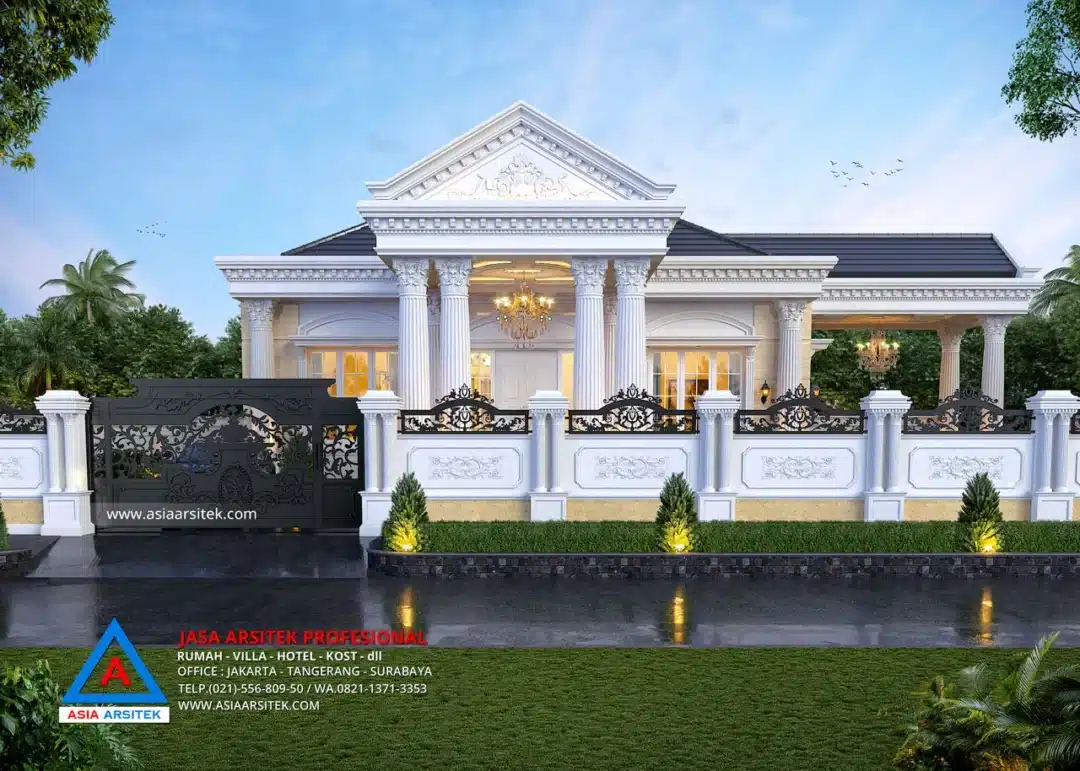 Jasa Arsitek Desain Rumah Mewah Klasik 1 Lantai di Pinrang Sulawesi Selatan Tampak Depan