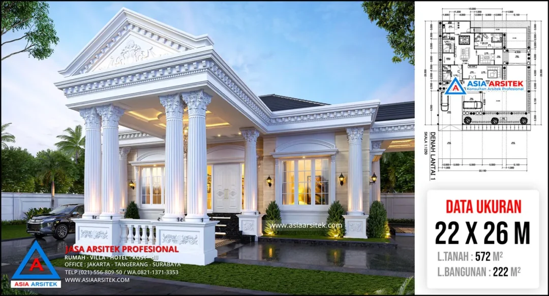 Jasa Arsitek Desain Rumah Mewah Klasik 1 Lantai di Pinrang Sulawesi Selatan