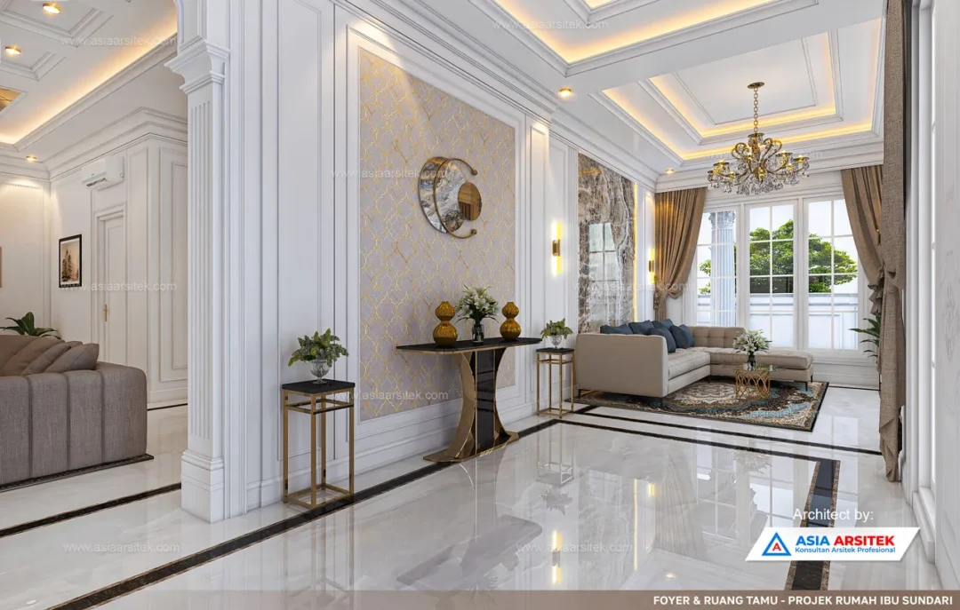 Jasa Arsitek Desain Rumah Mewah Klasik 1 Lantai di Pinrang Sulawesi Selatan Foyer