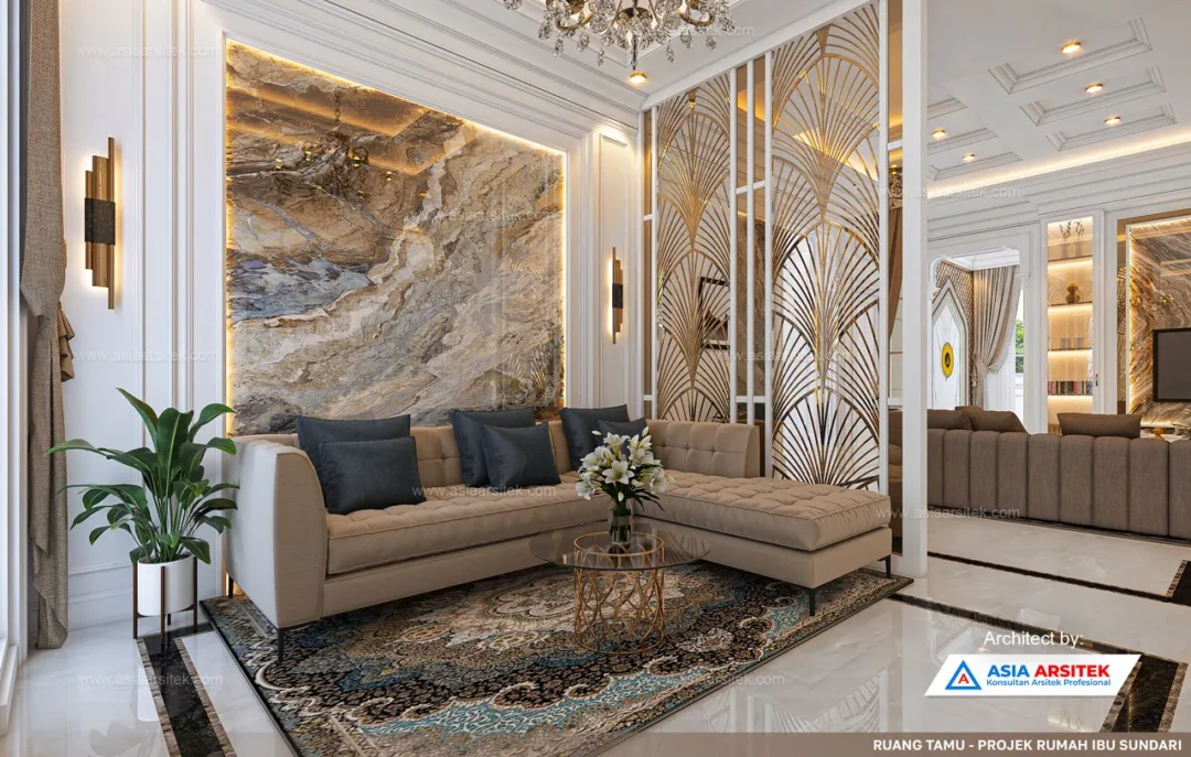 Jasa Arsitek Desain Rumah Mewah Klasik 1 Lantai di Pinrang Sulawesi Selatan living room