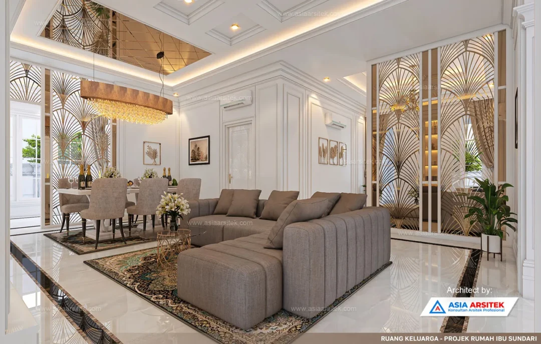 Jasa Arsitek Desain Rumah Mewah Klasik 1 Lantai di Pinrang Sulawesi Selatan ruang bersama