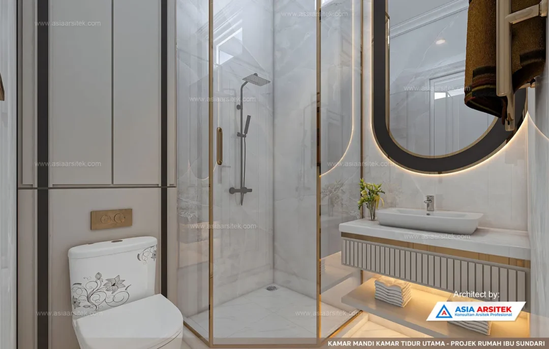 Jasa Arsitek Desain Rumah Mewah Klasik 1 Lantai di Pinrang Sulawesi Selatan kamar mandi