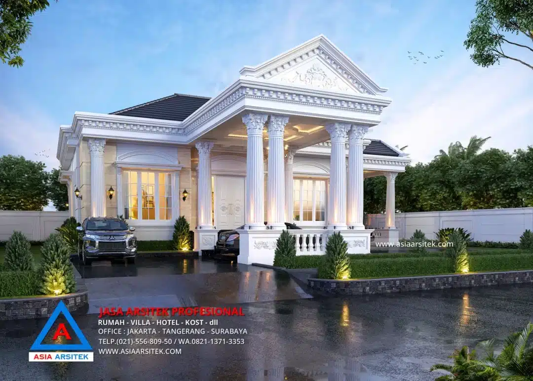 Jasa Arsitek Desain Rumah Mewah Klasik 1 Lantai di Pinrang Sulawesi Selatan pojok kiri