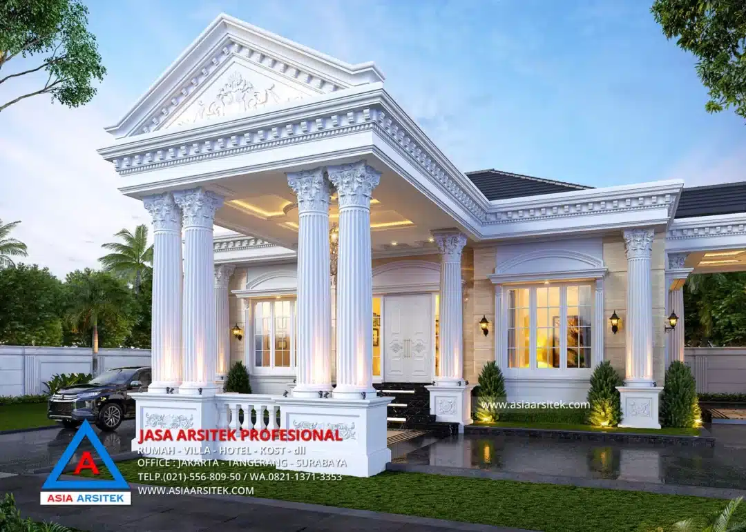 Jasa Arsitek Desain Rumah Mewah Klasik 1 Lantai di Pinrang Sulawesi Selatan pilar