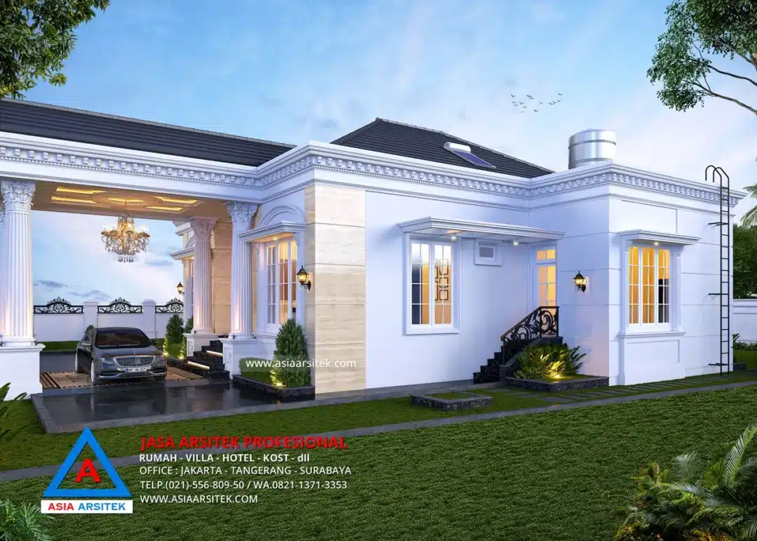 Jasa Arsitek Desain Rumah Mewah Klasik 1 Lantai di Pinrang Sulawesi Selatan belakang