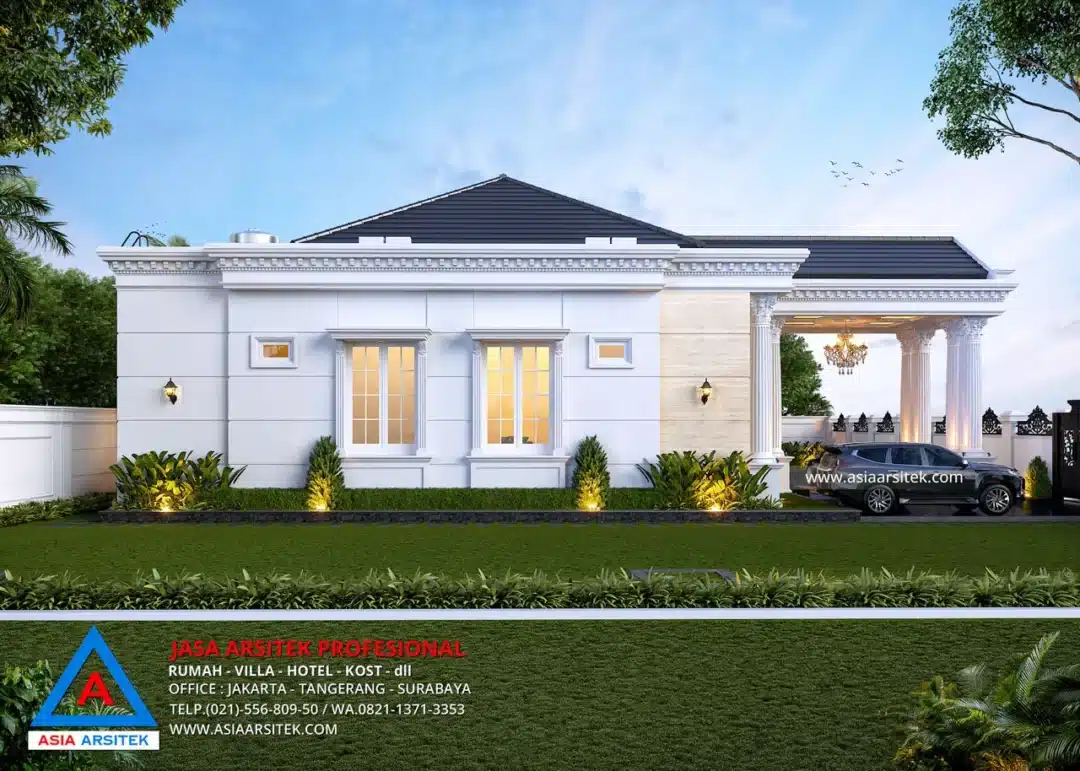 Jasa Arsitek Desain Rumah Mewah Klasik 1 Lantai di Pinrang Sulawesi Selatan samping kiri