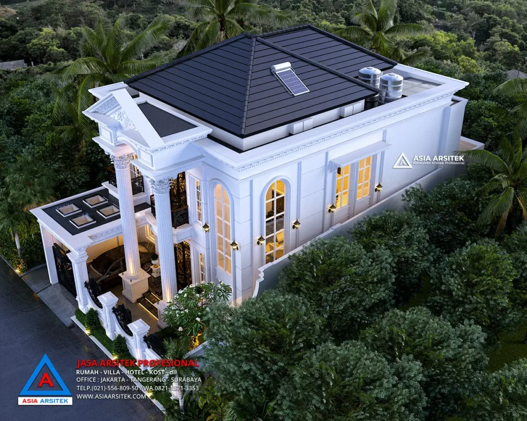 Jasa Arsitek Desain Rumah Mewah Klasik 2 Lantai di Palembang tampak atas