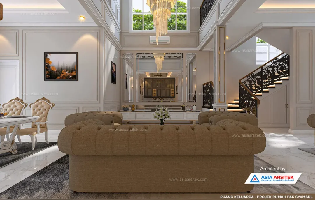 Jasa Arsitek Desain Rumah Mewah Klasik 2 Lantai di Palembang ruang keluarga