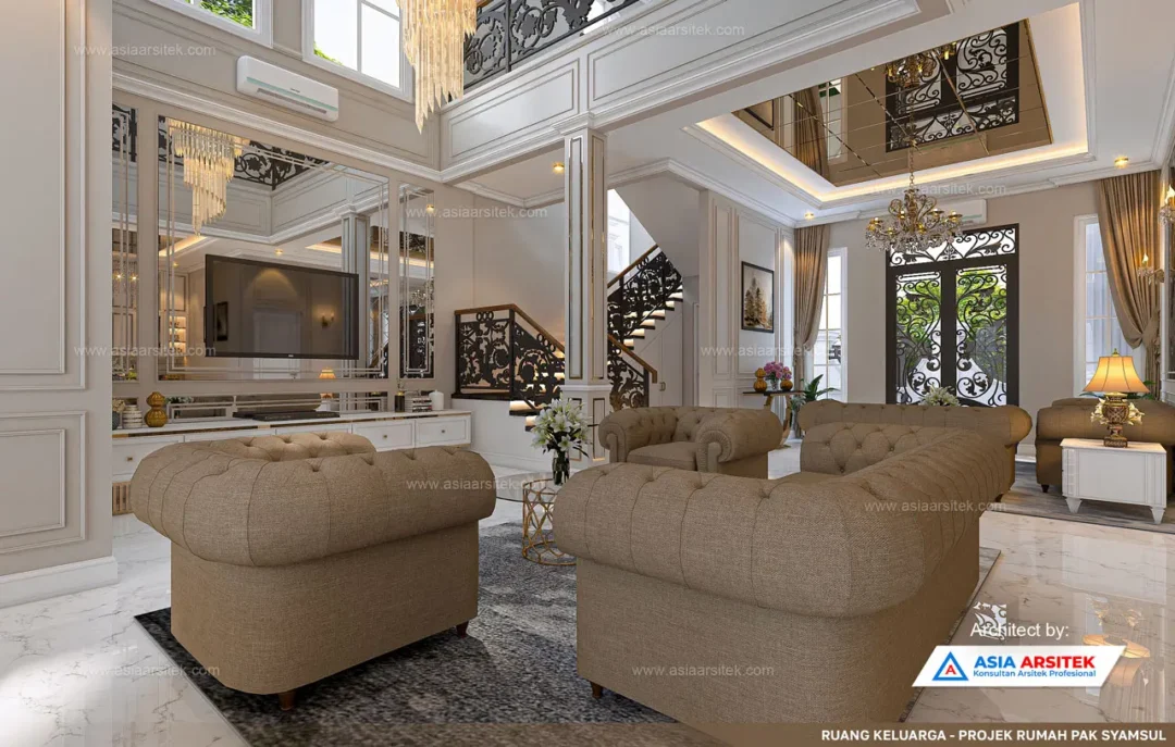 Jasa Arsitek Desain Rumah Mewah Klasik 2 Lantai di Palembang ruang bersama