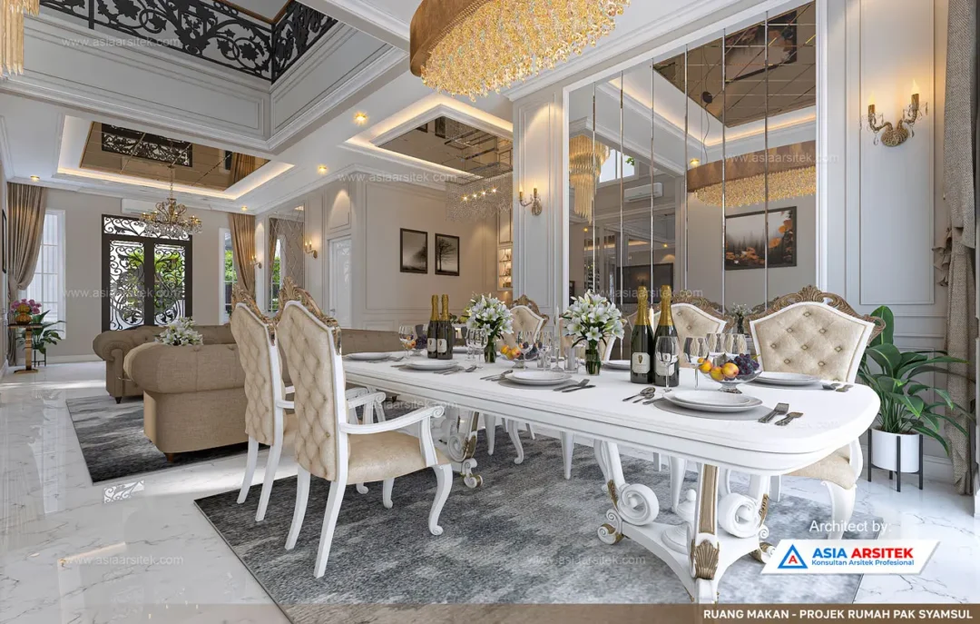 Jasa Arsitek Desain Rumah Mewah Klasik 2 Lantai di Palembang ruang makan
