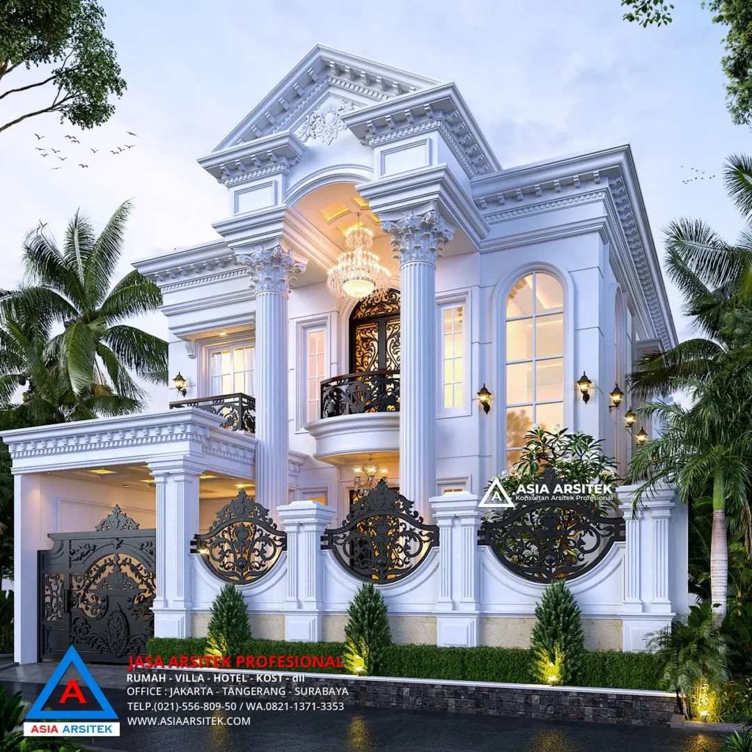 Jasa Arsitek Desain Rumah Mewah Klasik 2 Lantai di Palembang sudut kanan
