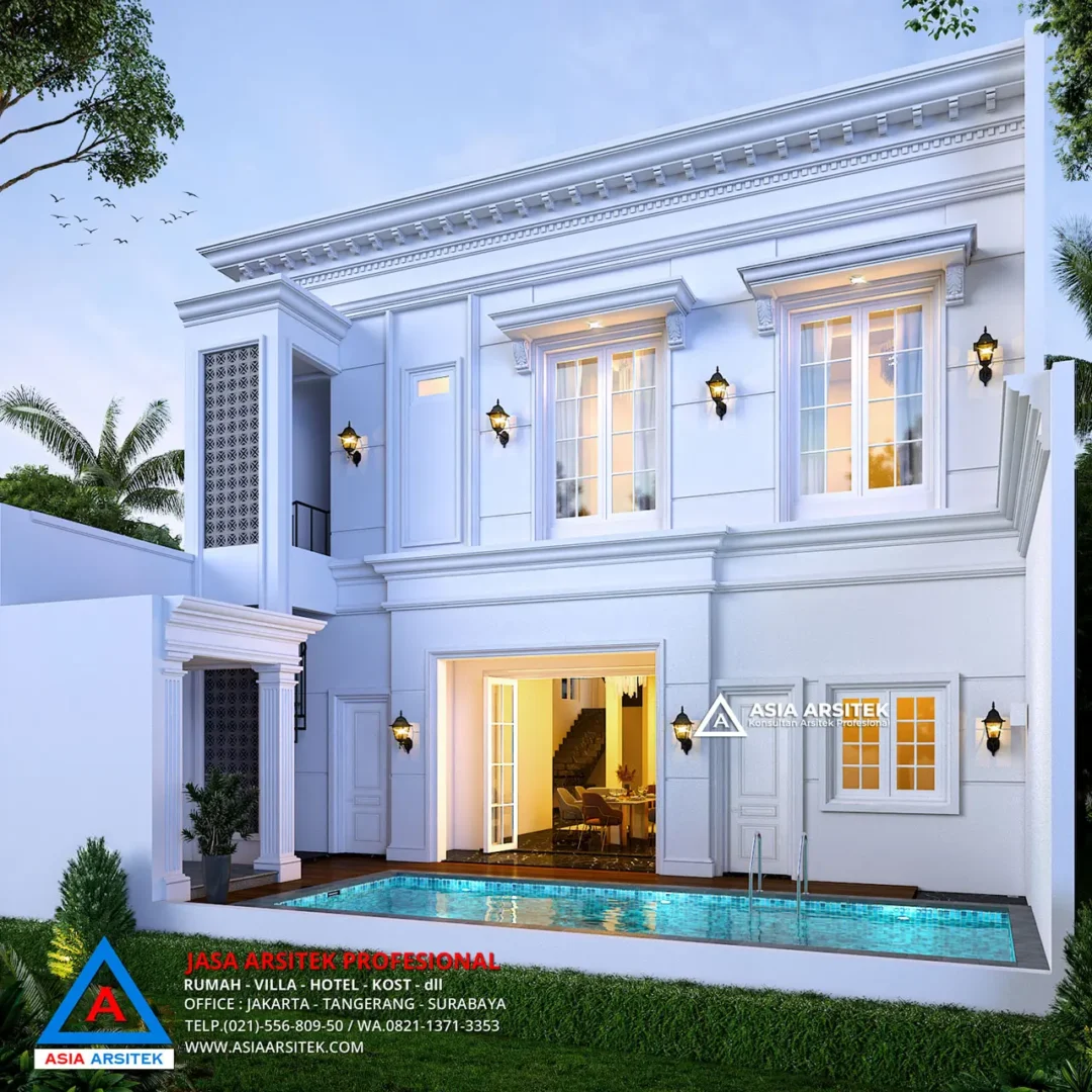 Jasa Arsitek Desain Rumah Mewah Klasik 2 Lantai di Palembang belakang