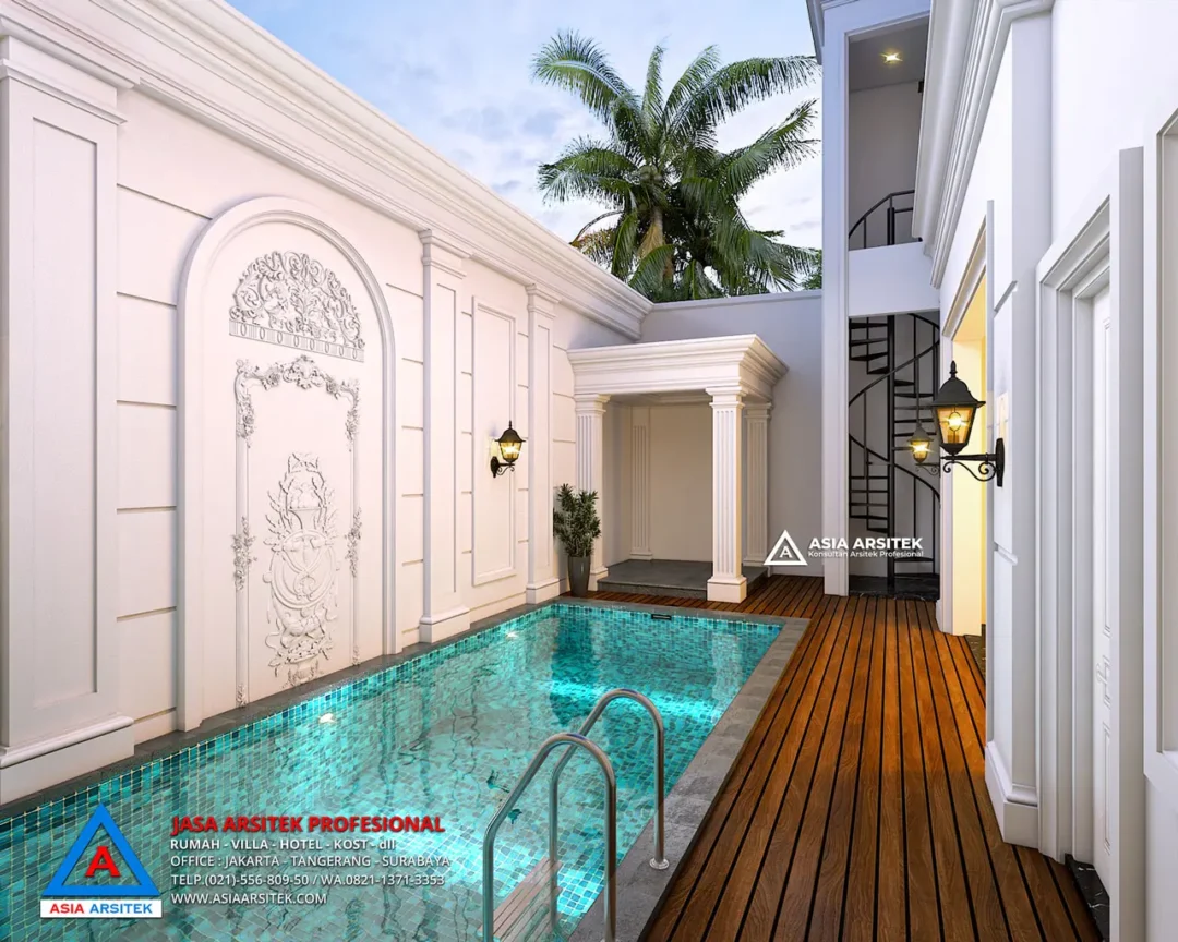 Jasa Arsitek Desain Rumah Mewah Klasik 2 Lantai di Palembang kolam renang