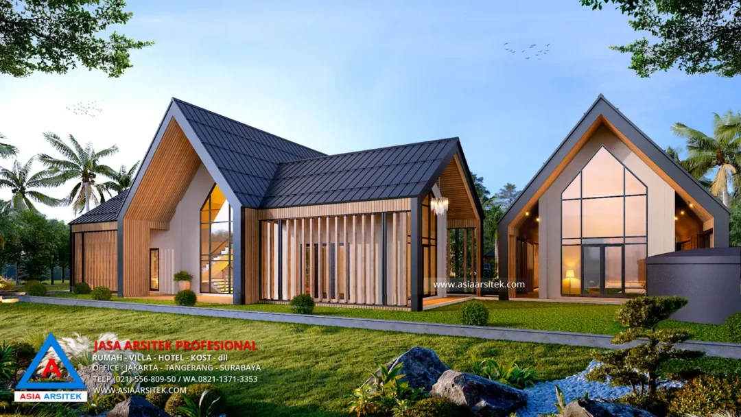 Jasa Arsitek Desain Rumah Pertemuan Scandinavian 2 Lantai di Sukabumi Tampak Belakang