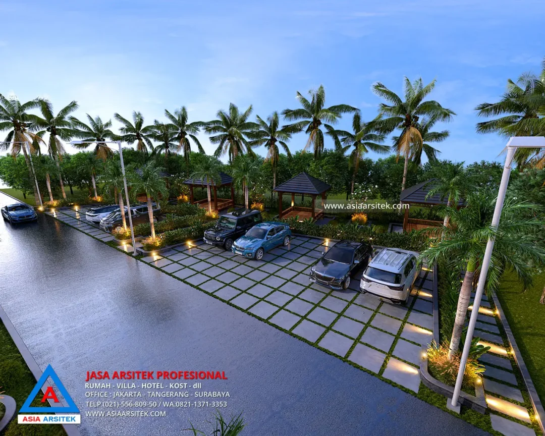 Jasa Arsitek Desain Rumah Pertemuan Scandinavian 2 Lantai di Sukabumi Area Parkir