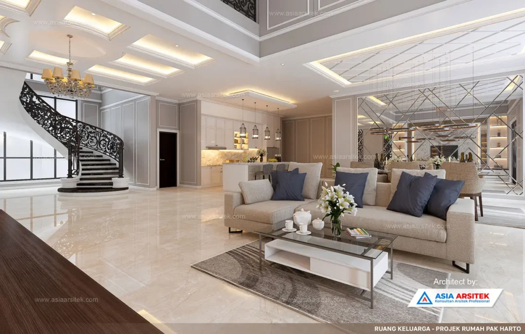 Jasa Arsitek Desain Rumah Tropis 2 Lantai di Bogor Jawa Barat ruang keluarga