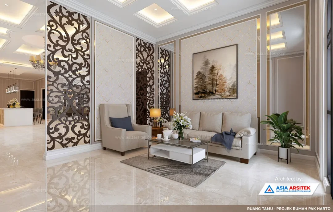 Jasa Arsitek Desain Rumah Tropis 2 Lantai di Bogor Jawa Barat ruang tamu