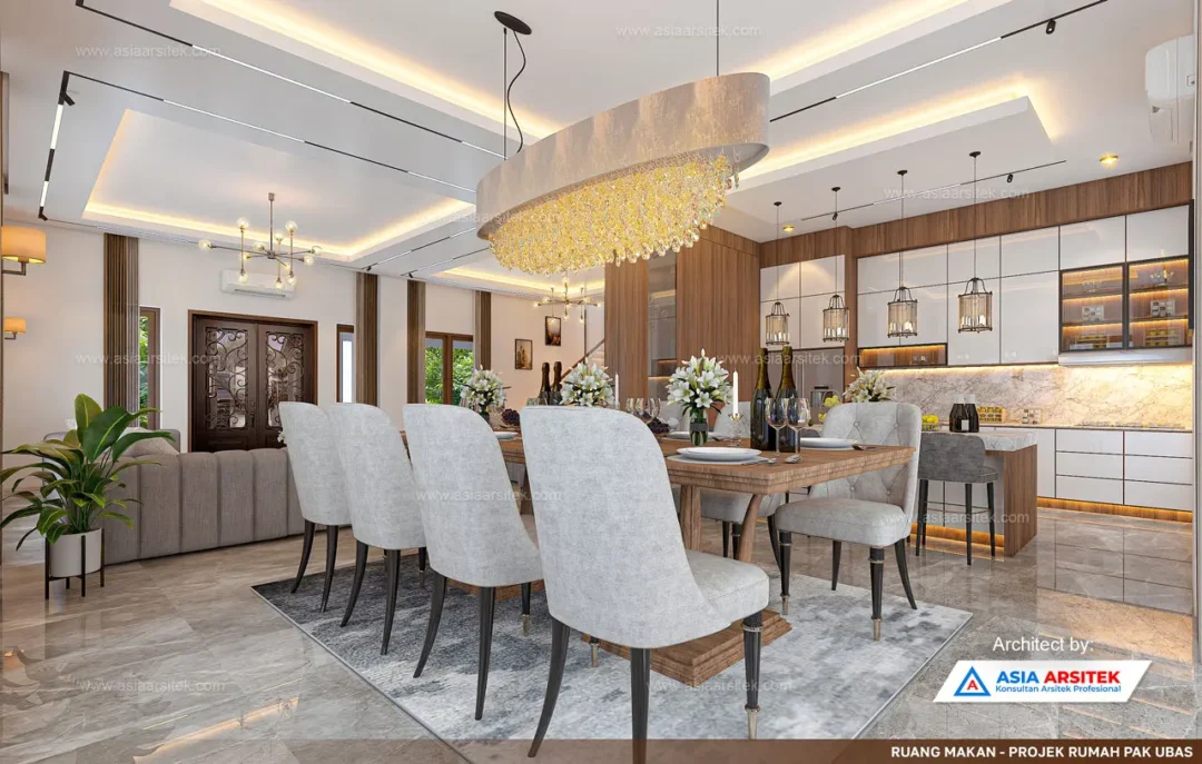 Jasa Arsitek Desain Rumah Tropis 2 Lantai di Sentul Bogor ruang makan