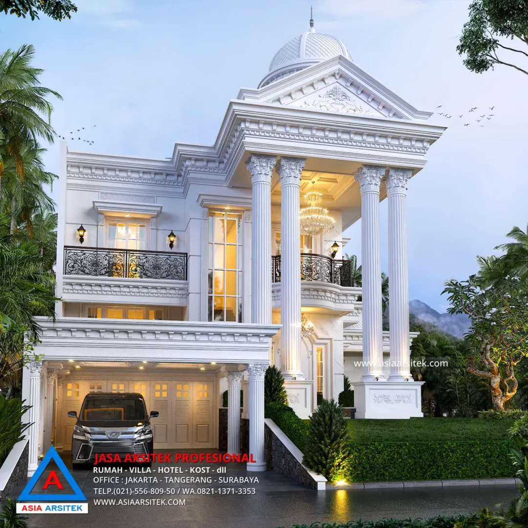 Jasa Desain Rumah Mewah Klasik di Palembang Tampak Depan