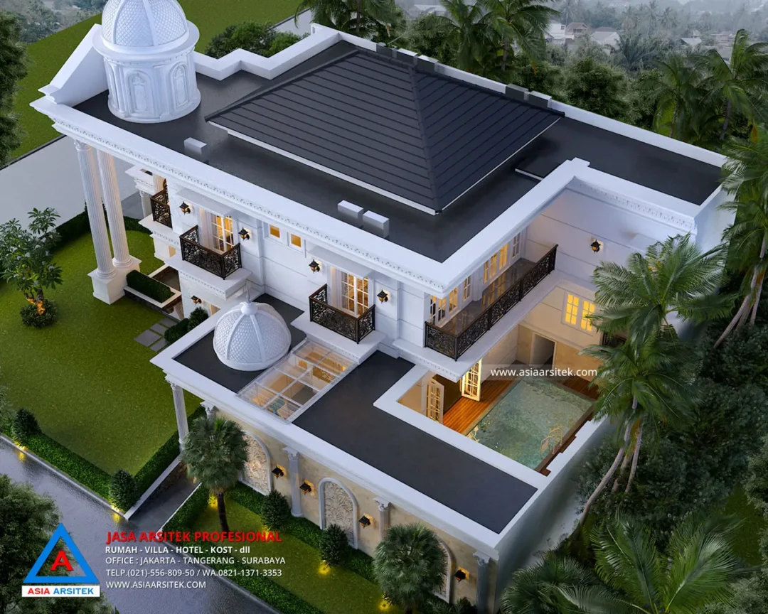 Jasa Desain Rumah Mewah Klasik di Palembang atas belakang
