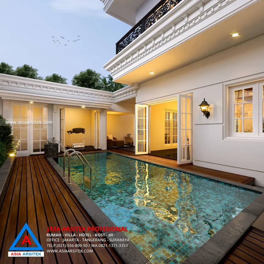 Jasa Desain Rumah Mewah Klasik di Palembang kolam renang