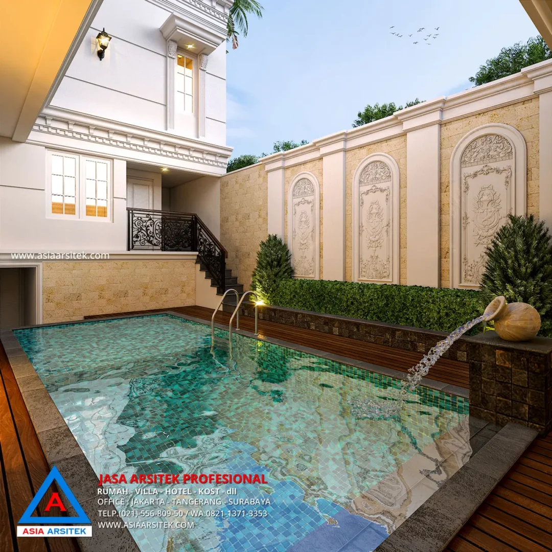 Jasa Desain Rumah Mewah Klasik di Palembang swimming pool