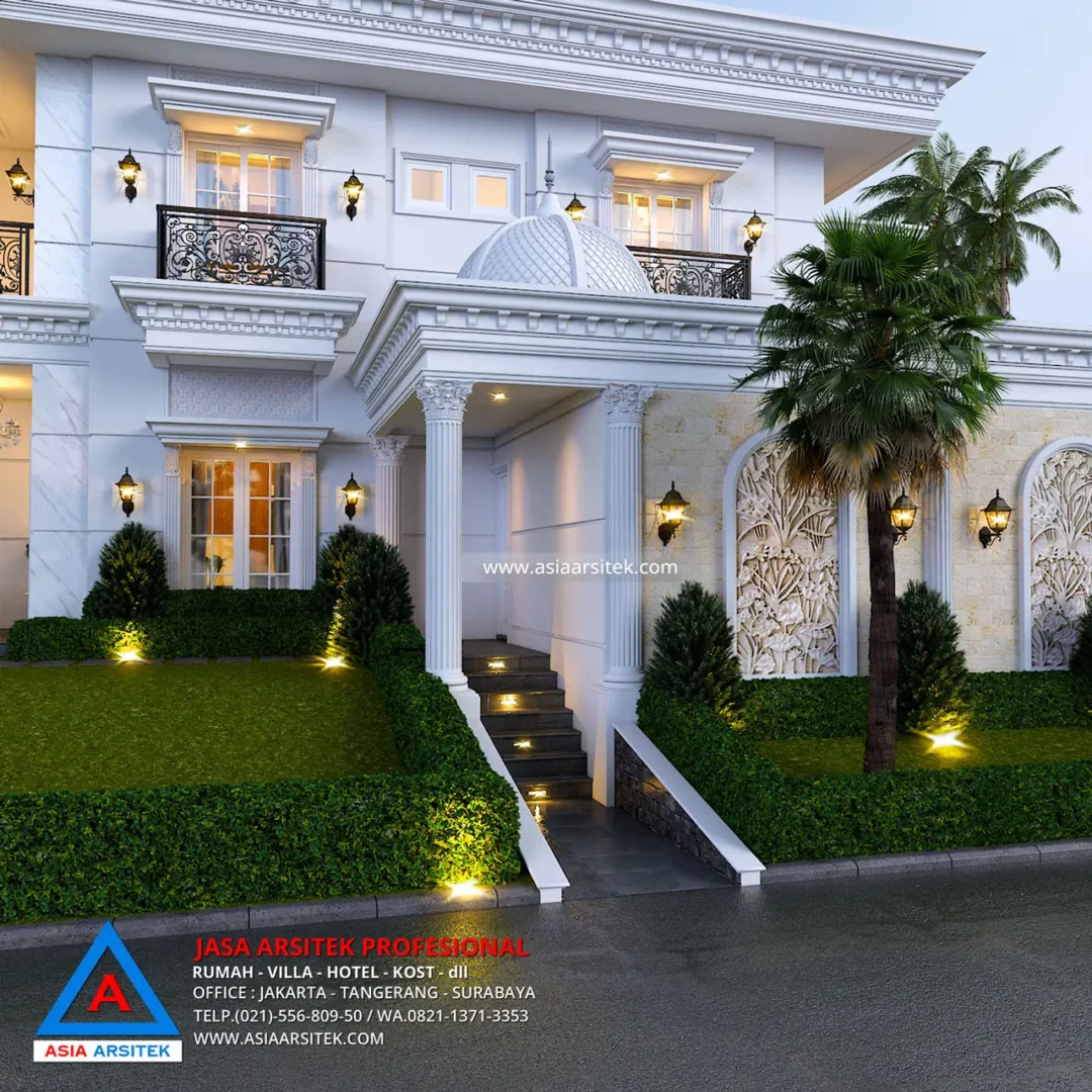 Jasa Desain Rumah Mewah Klasik di Palembang teras