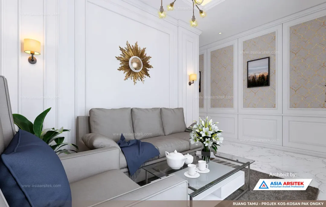 Jasa Arsitek Desain Kos Kosan 4 Lantai di Grogol Petamburan Jakarta Barat living tamu