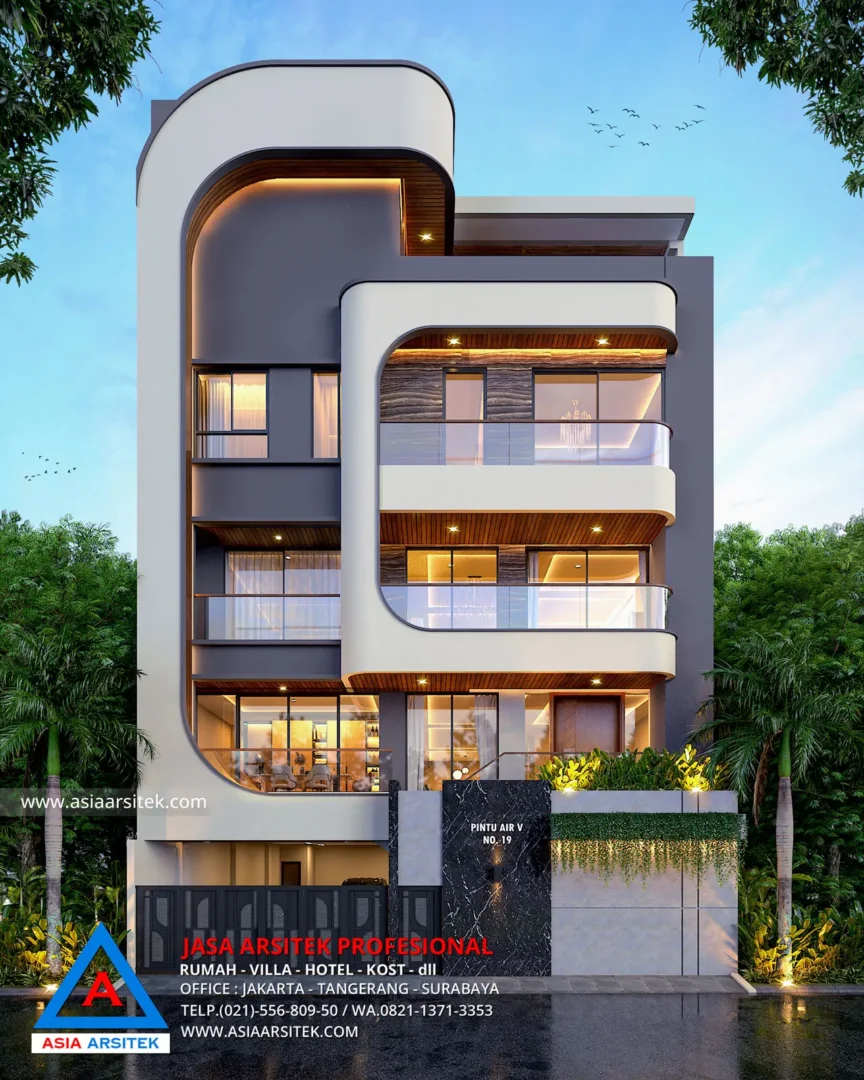 Jasa Arsitek Desain Rumah Kantor 5 Lantai di Sawah Besar Jakarta Pusat tampak depan