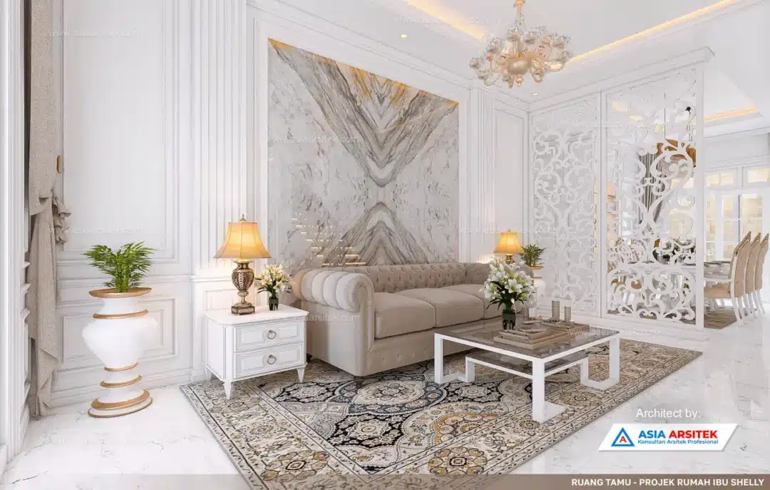 Jasa Arsitek Desain Rumah Klasik 2 Lantai di Jambi Sumatera ruang tamu